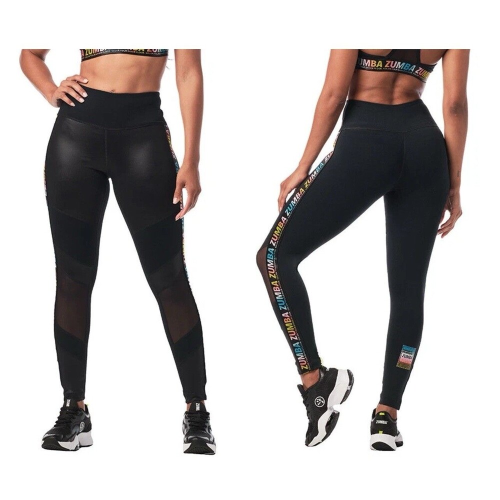 Zumba Happy High Waisted Panel Ankle Leggings - Black- Women’s Medium